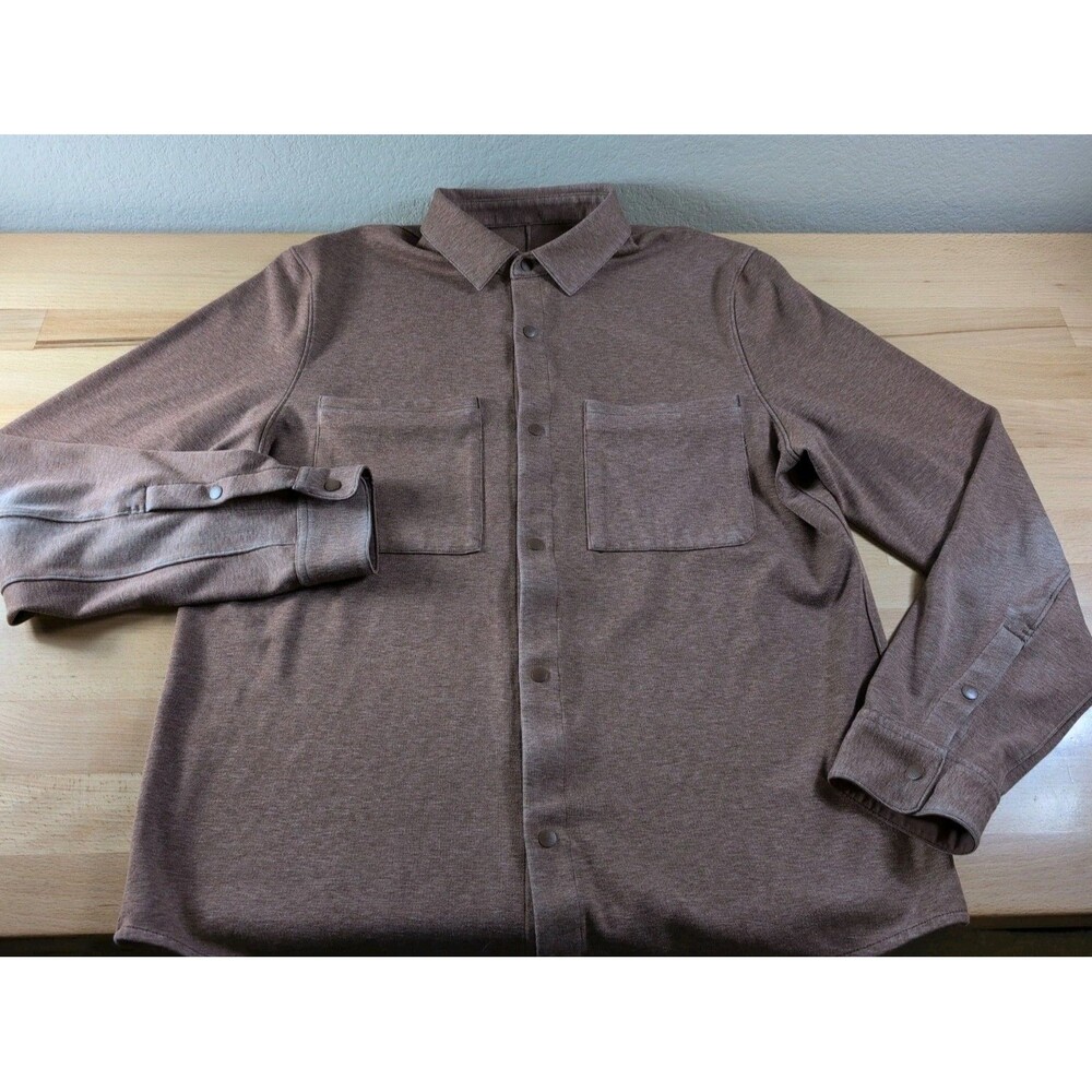 Lululemon Soft Knit Overshirt Mens Medium Roasted Brown Snap Button Up M3CZMS